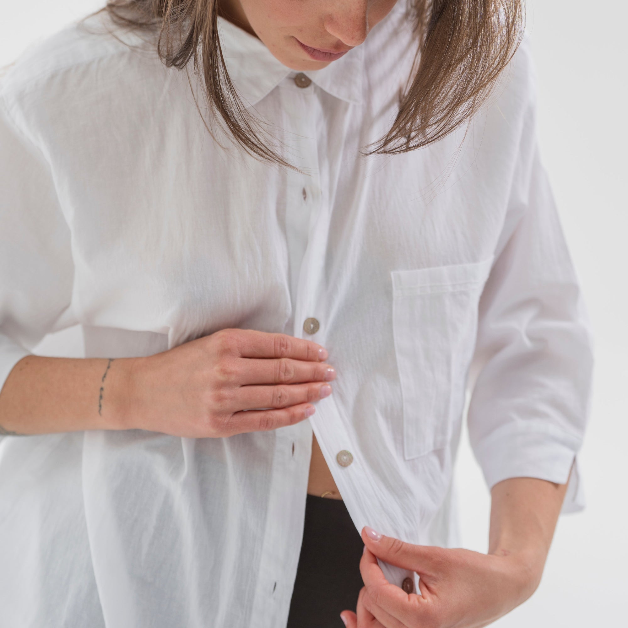 Women's cotton blend shirt - Summer Breeze White