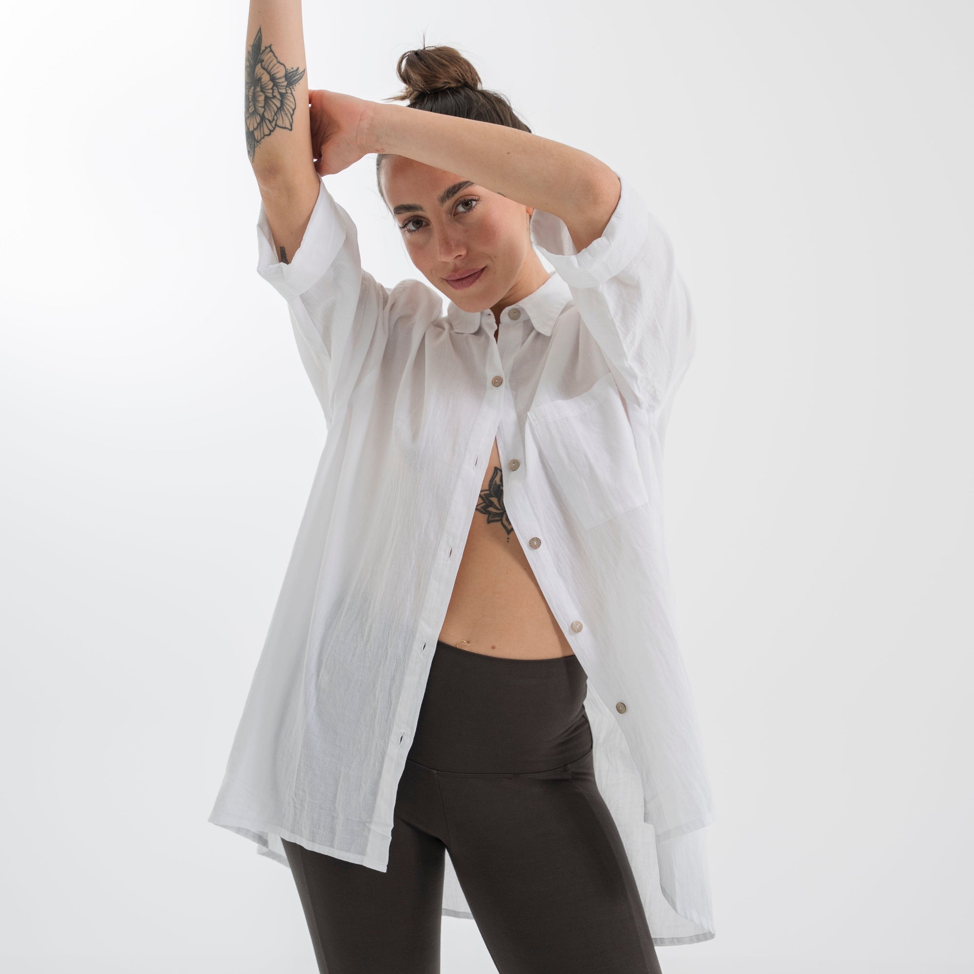 Women's cotton blend shirt - Summer Breeze White
