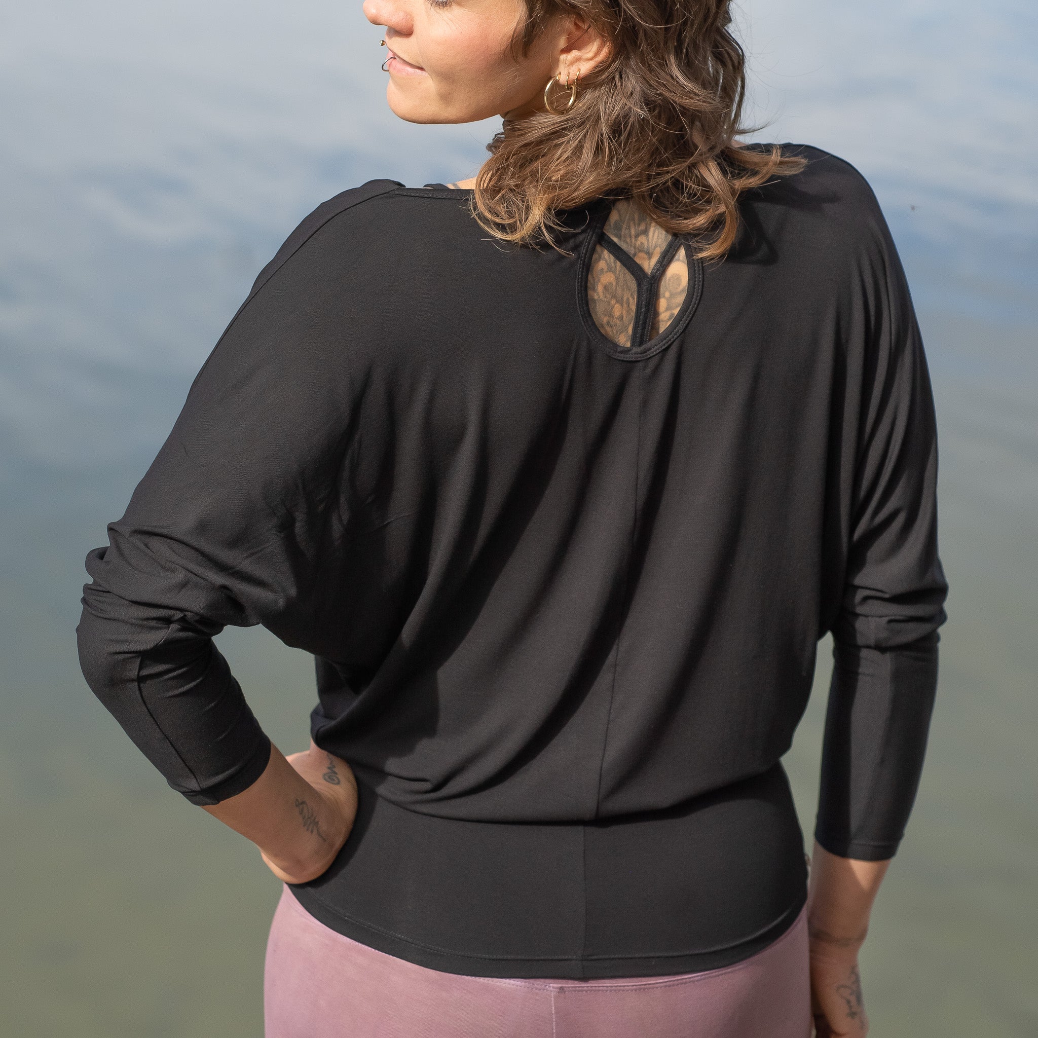 Yoga Shirt Women made of Bamboo Mix - Waterfall Top long Black NEW