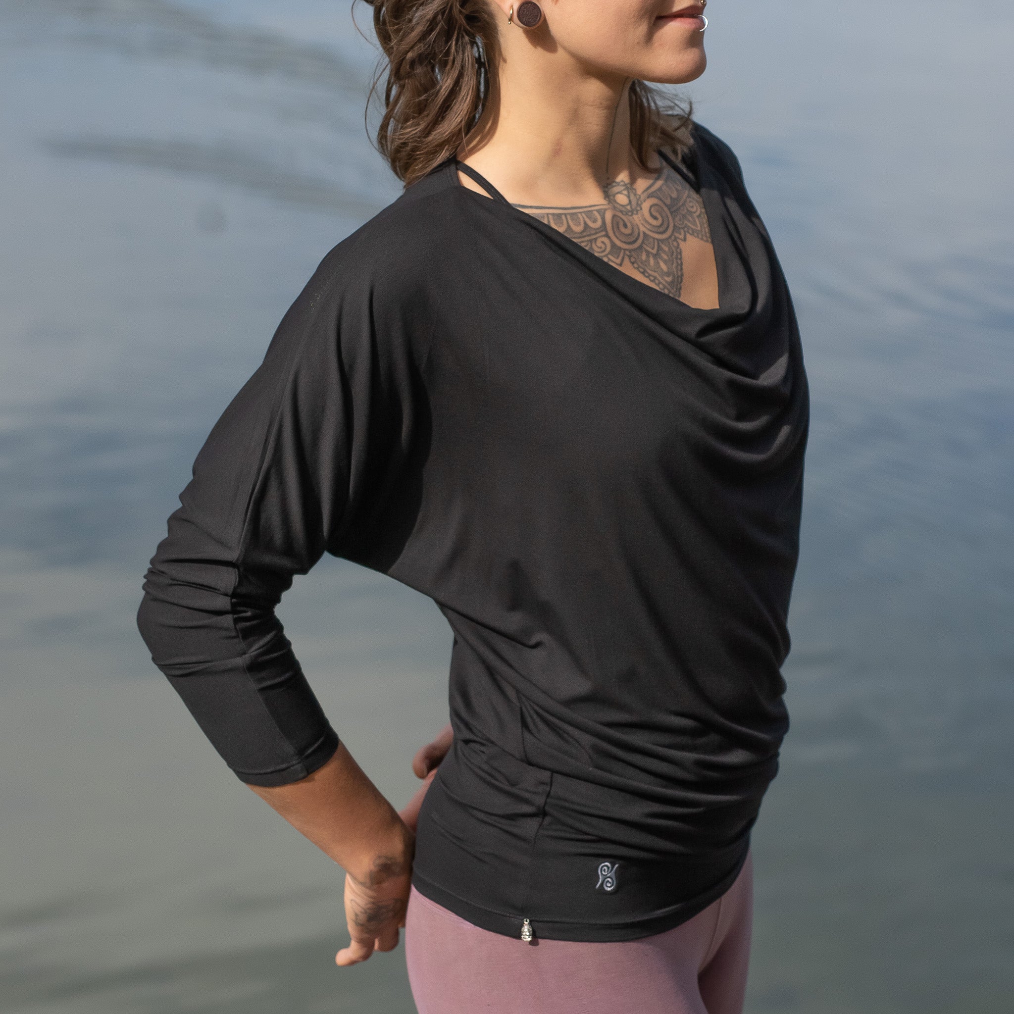 Yoga Shirt Women made of Bamboo Mix - Waterfall Top long Black NEW