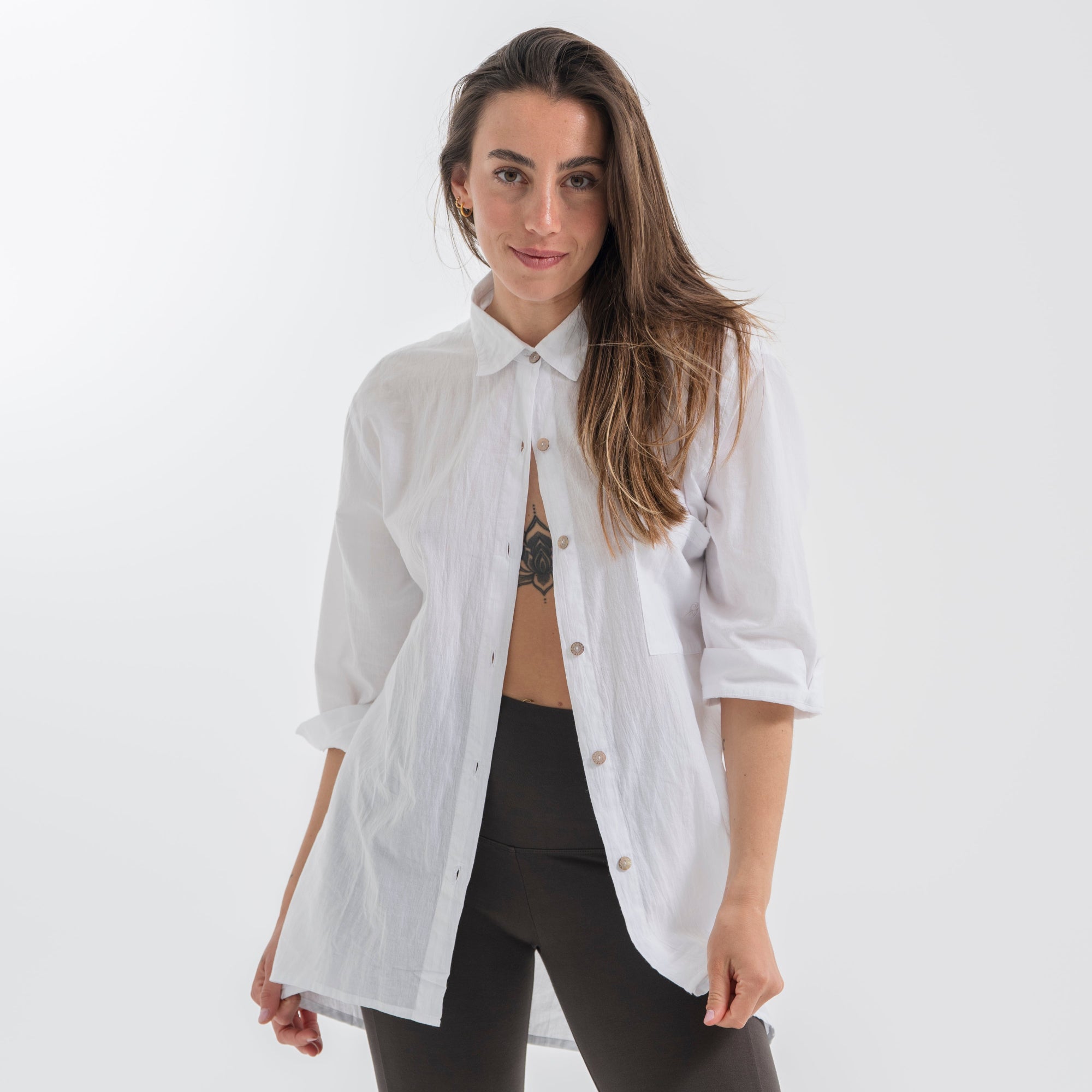 Women's cotton blend shirt - Summer Breeze White